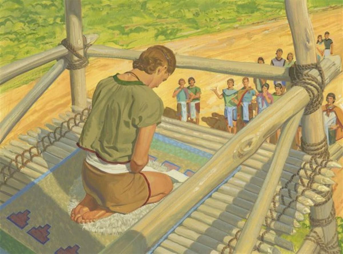 Nephi praying on his tower. Image via churchofjesuschrist.org.