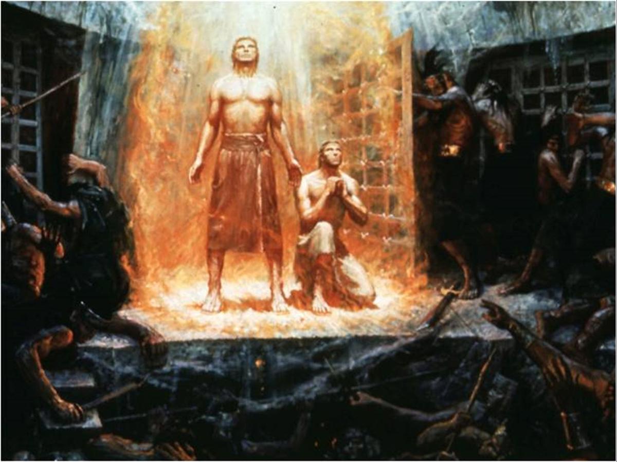 Lehi and Nephi surrounded by divine fire. Attribution unknown.