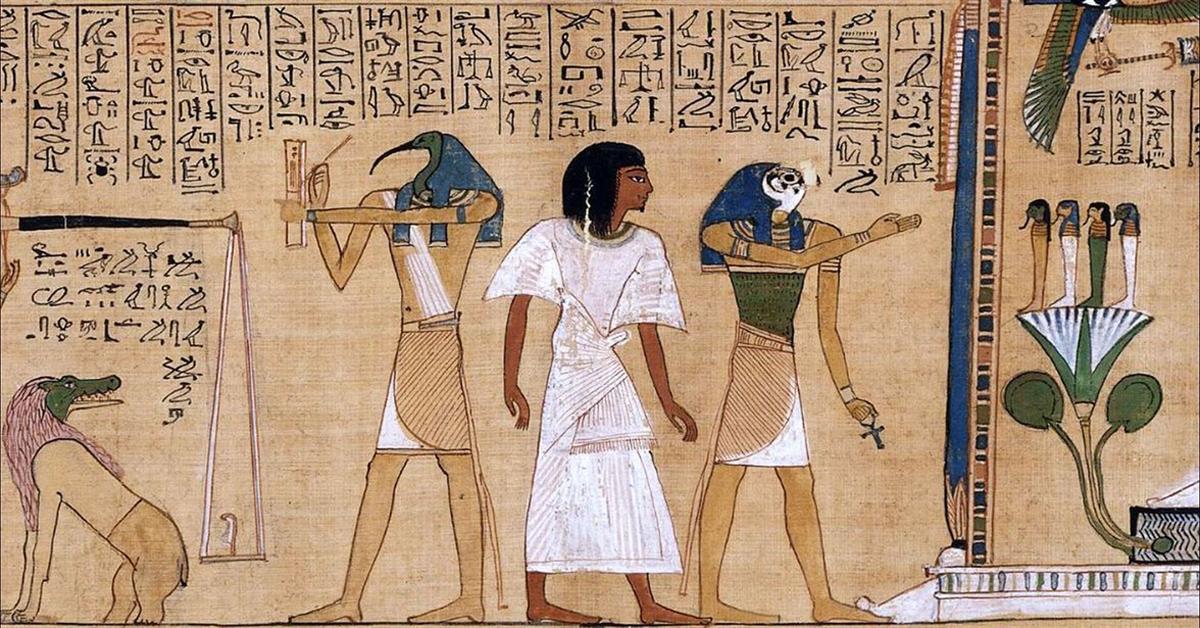 Detail of a judgment scene in the Book of the Dead, Papyrus of Hunefer. Image via Wikimedia Commons.