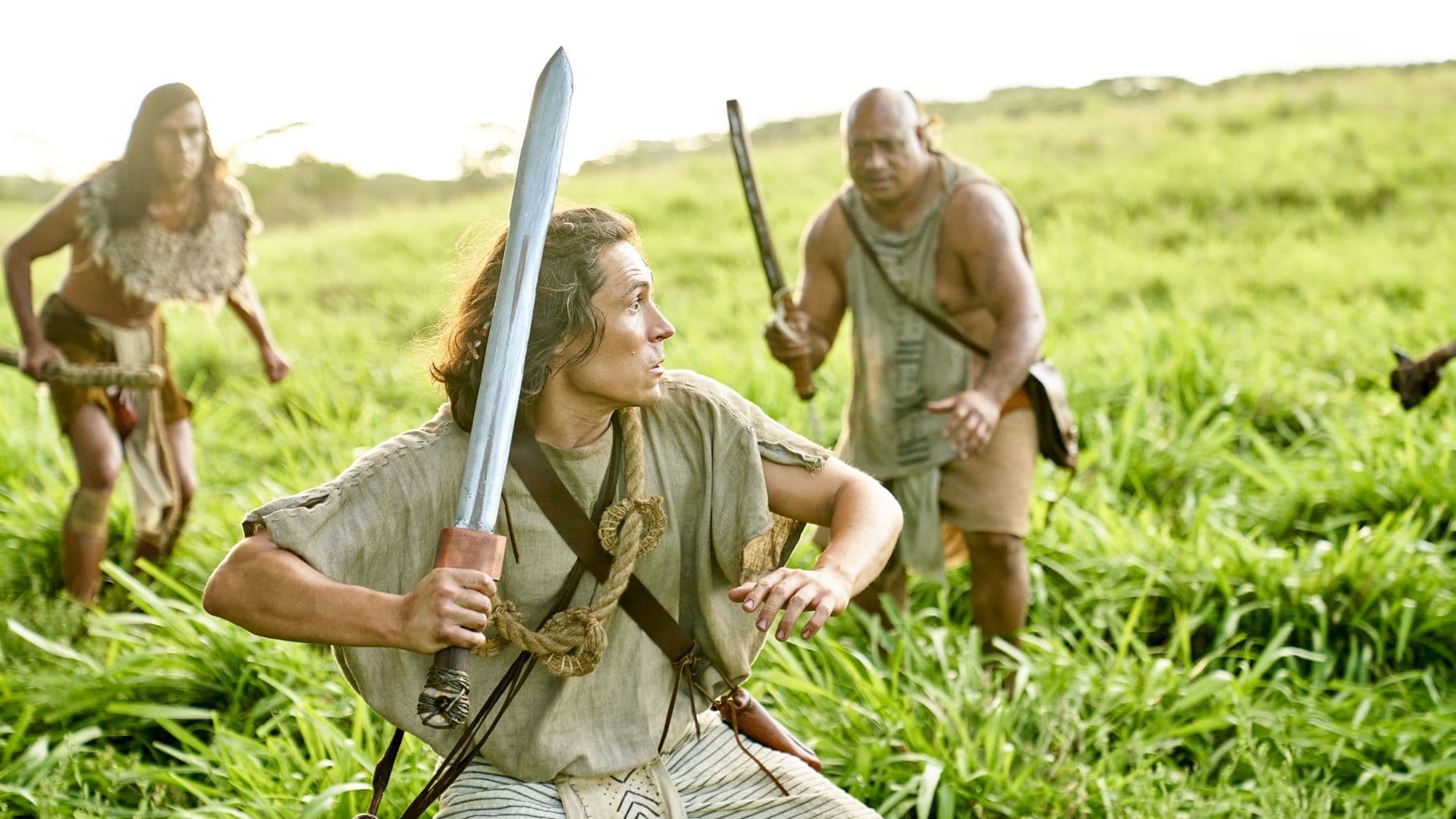 Ammon holds a sword, preparing to engage the Lamanites who are trying to scatter the flocks of Lamoni.
