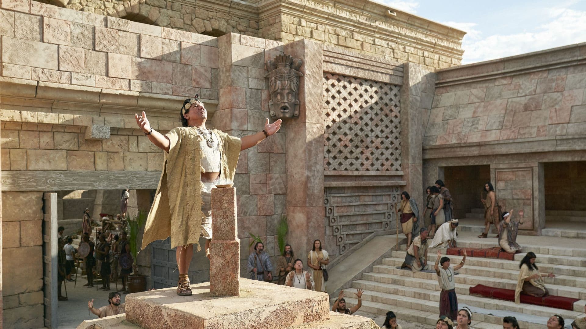 A Zoramite stands to pray on the Rameumptom in this image from the Book of Mormon Videos of The Church of Jesus Christ of Latter-day Saints.