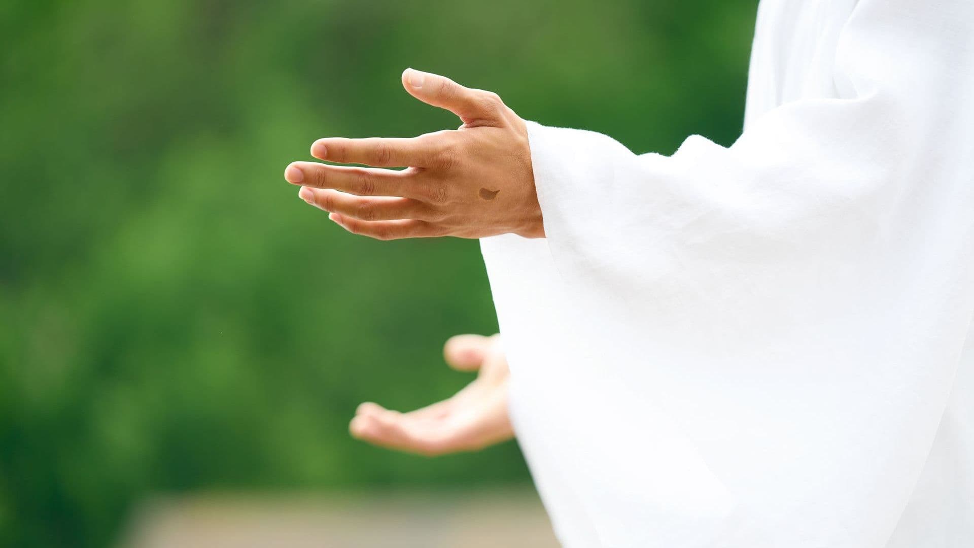 The scars on Jesus's pierced hands are shown in this image from the Book of Mormon Videos.