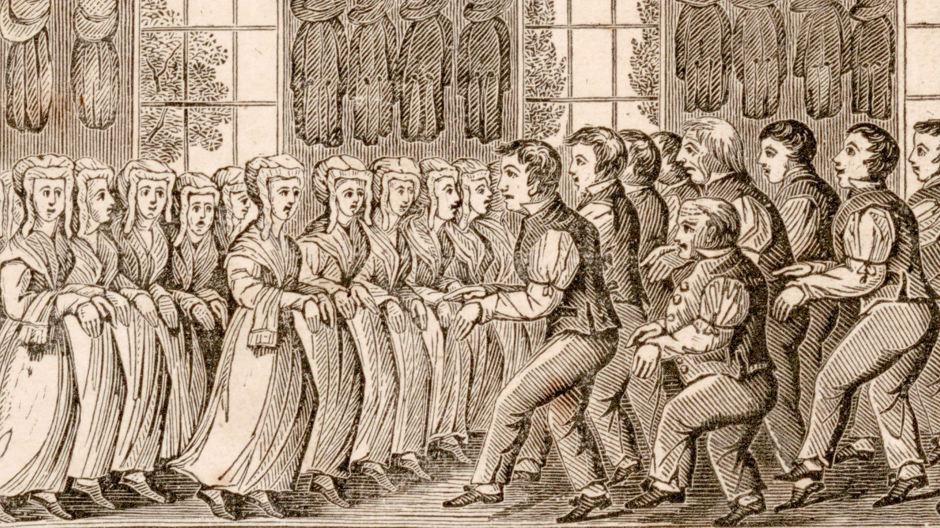 Shakers worshipping through dance. Public Domain Image.