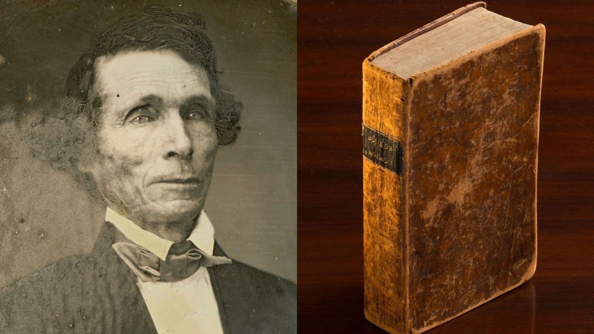 A first edition copy of The Book of Mormon and a photograph of William W. Phelps.