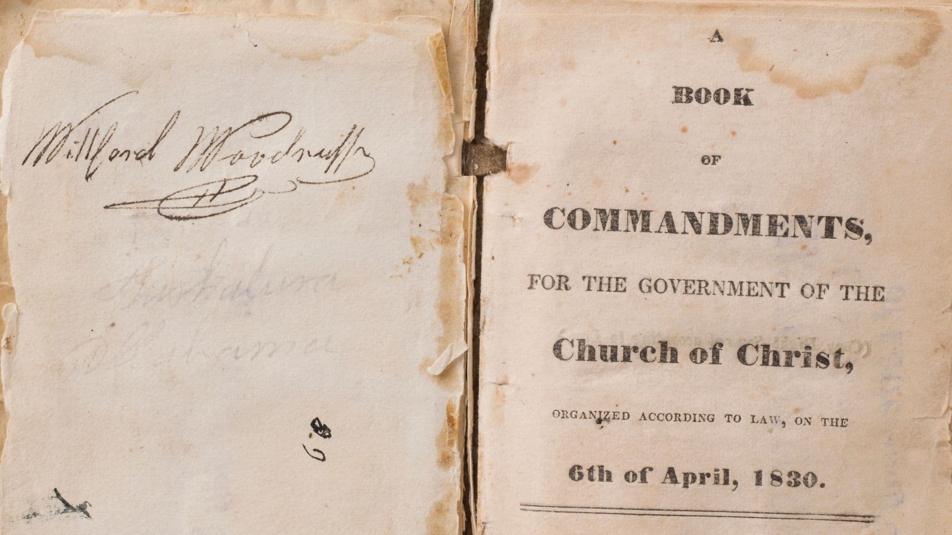 A close-up of Wilford Woodruff's copy of The Book of Commandments, an early compilation of Joseph Smith's revelations, whose later successor would be our present-day Doctrine and Covenants. Image courtesy The Church of Jesus Christ of Latter-day Saints.