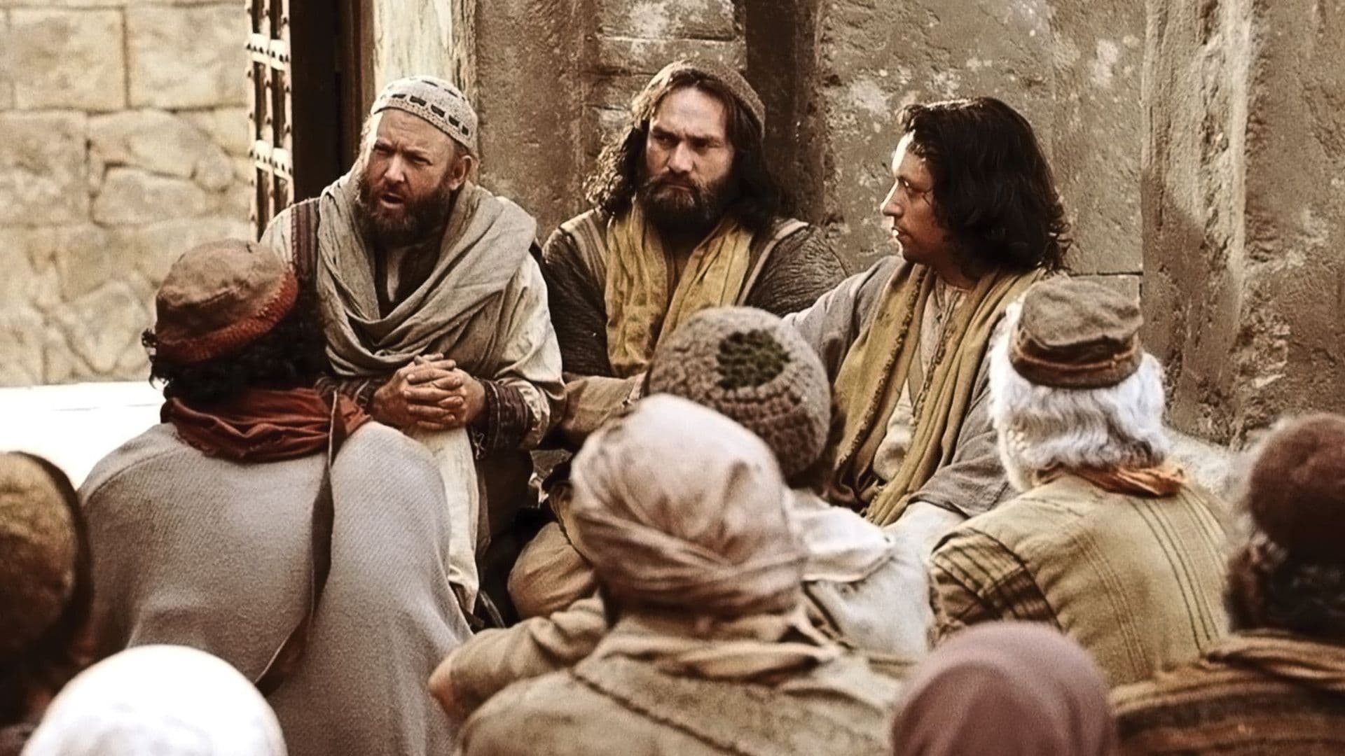 The Apostle Paul (left) preaches to a group of listeners. Image courtesy The Church of Jesus Christ of Latter-day Saints